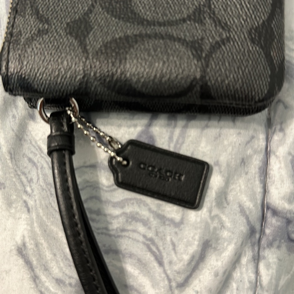 COACH Signature PVC Double Corner Zip Wristlet in Black Smoke/Black - Picture 7 of 7